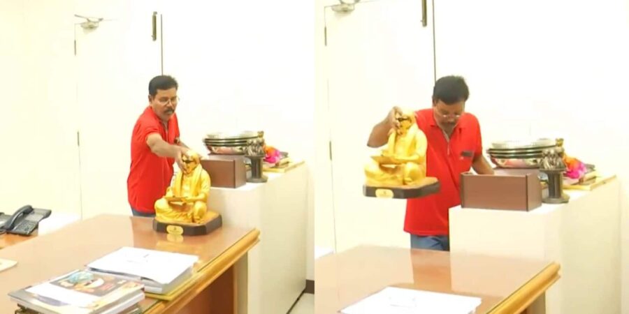 करुणानिधि की चमचमाती गोल्डन मूर्ति सेकंड भर में चेन्नई सचिवालय की मेज से हटाई! सत्ता का असल चरित्र ऐसा ही तो होता है